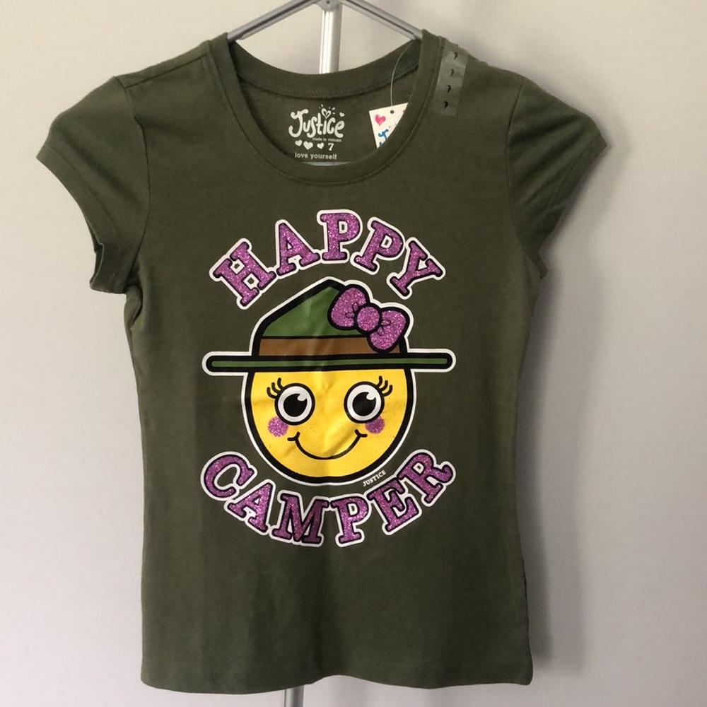 Justice Happy Camper Smiley Face T Shirt Size 7